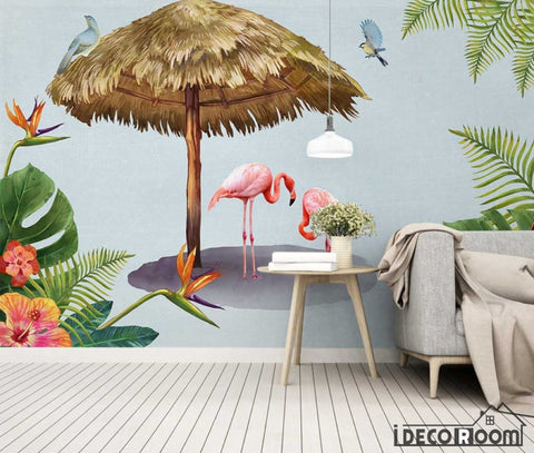 Image of Nordic  tropical plant flamingo wallpaper wall murals IDCWP-HL-000603