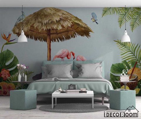Image of Nordic  tropical plant flamingo wallpaper wall murals IDCWP-HL-000603