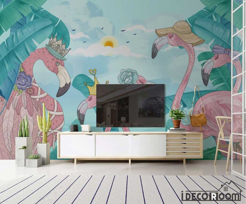 Image of Scandinavian tropical plant flamingo wallpaper wall murals IDCWP-HL-000604