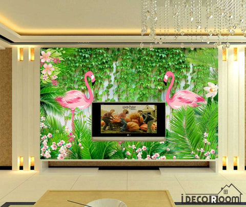 Image of Modern floral flamingo wallpaper wall murals IDCWP-HL-000605