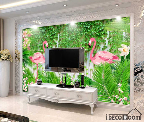 Image of Modern floral flamingo wallpaper wall murals IDCWP-HL-000605