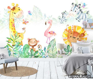 Forest plant cartoon animal  watercolor wallpaper wall murals IDCWP-HL-000607