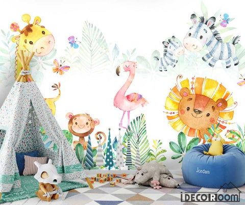 Image of Forest plant cartoon animal  watercolor wallpaper wall murals IDCWP-HL-000607