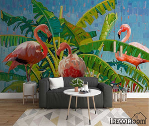 Nordic minimalist tropical plant flamingo wallpaper wall murals IDCWP-HL-000610