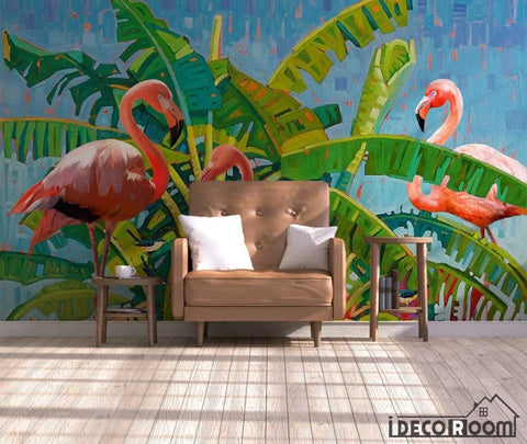 Image of Nordic minimalist tropical plant flamingo wallpaper wall murals IDCWP-HL-000610