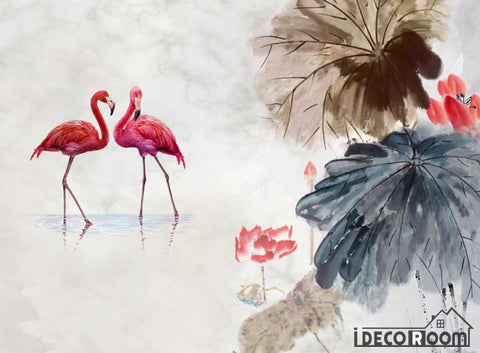 Image of flamingo simple elegant Nordic wallpaper wall murals IDCWP-HL-000611