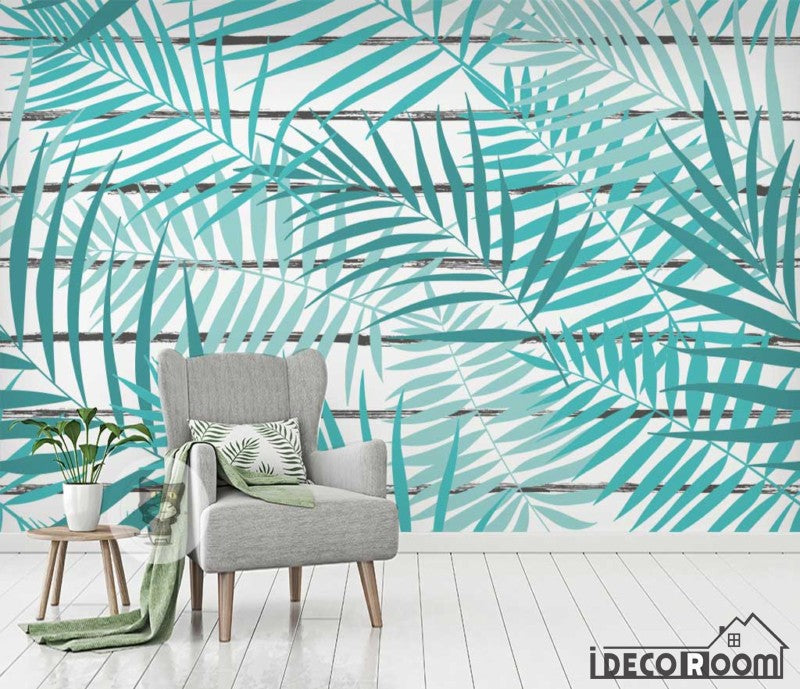 Blue leaves tropical rainforest wallpaper wall murals IDCWP-HL-000617