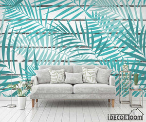 Blue leaves tropical rainforest wallpaper wall murals IDCWP-HL-000617