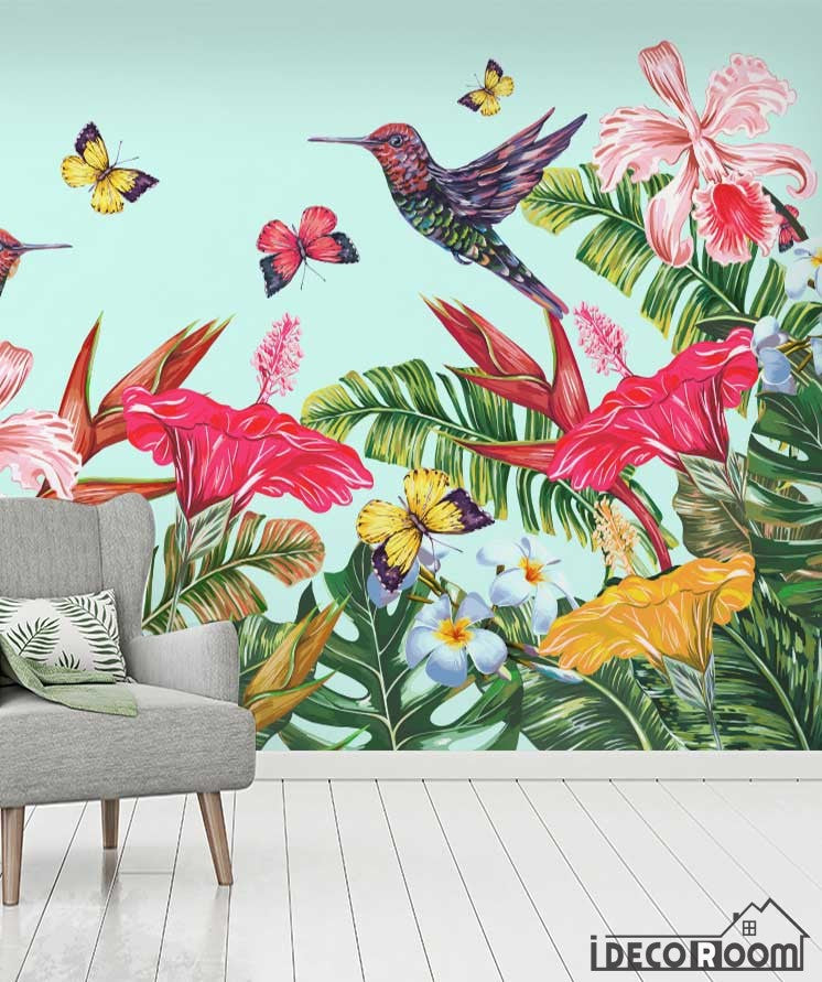 Flowers flowers birds tropical rainforest wallpaper wall murals IDCWP-HL-000630
