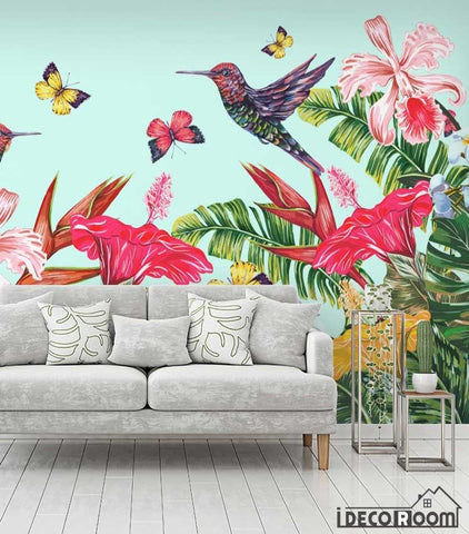 Image of Flowers flowers birds tropical rainforest wallpaper wall murals IDCWP-HL-000630