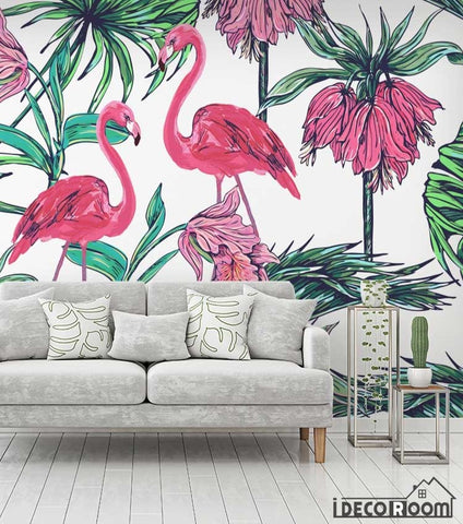 Image of Flamingo leaves tropical rainforest wallpaper wall murals IDCWP-HL-000631
