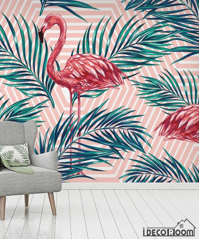 Image of Flamingo leaves tropical rainforest wallpaper wall murals IDCWP-HL-000632