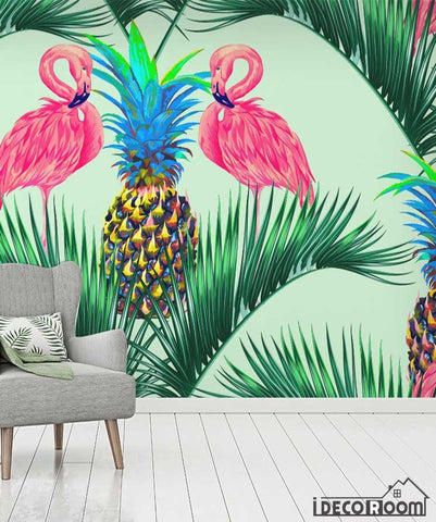 Image of Flamingo tropical plant rainforest wallpaper wall murals IDCWP-HL-000634