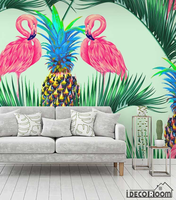 Flamingo tropical plant rainforest wallpaper wall murals IDCWP-HL-000634