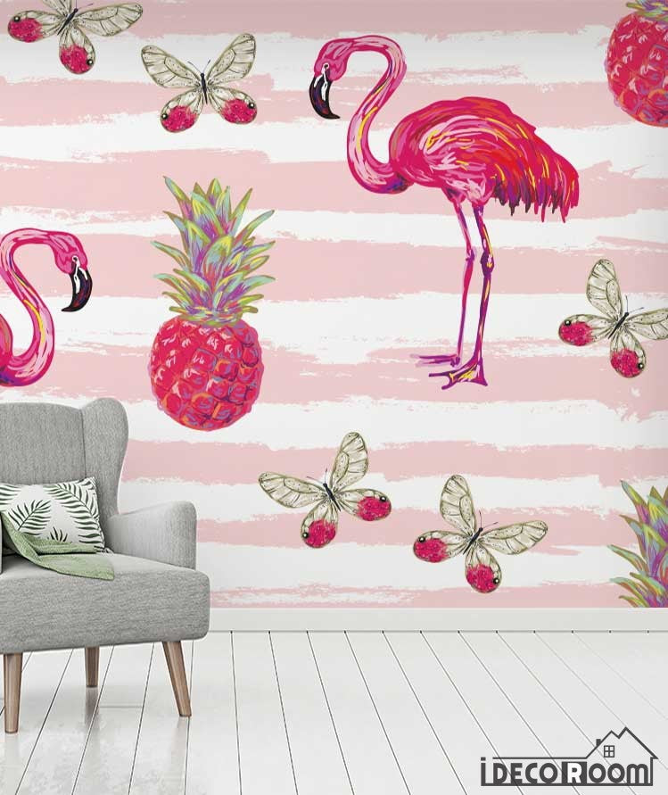 Flamingo vector rainforest wallpaper wall murals IDCWP-HL-000636