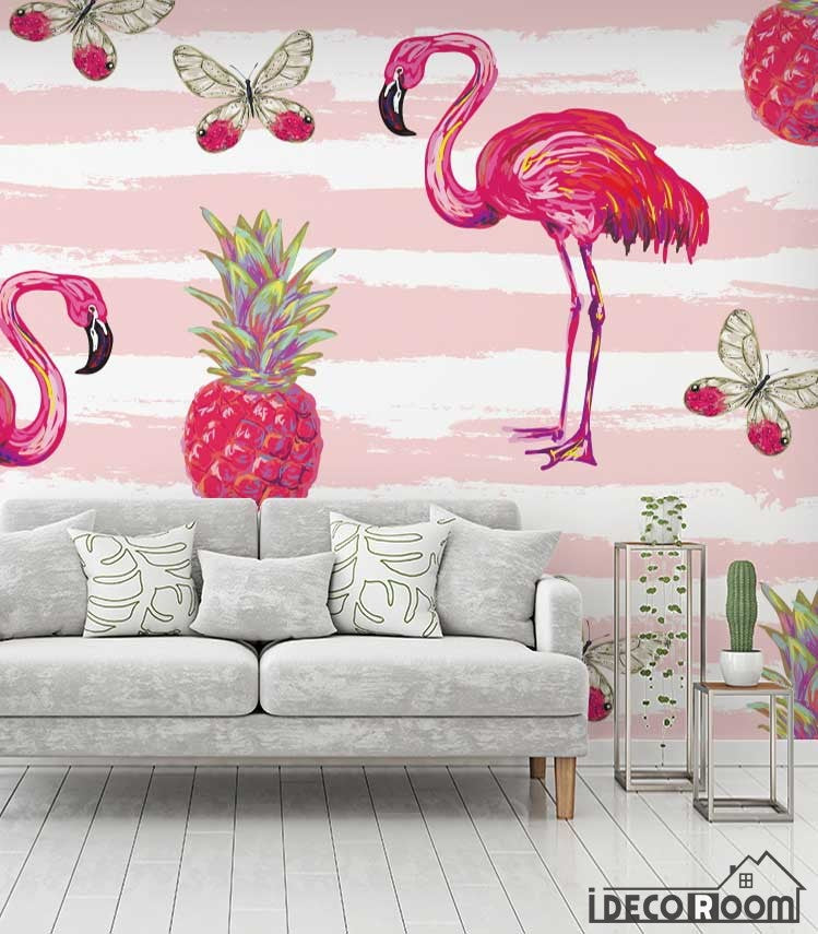 Flamingo vector rainforest wallpaper wall murals IDCWP-HL-000636