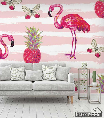 Image of Flamingo vector rainforest wallpaper wall murals IDCWP-HL-000636