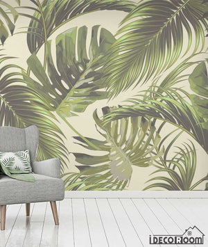 Tropical plant leaves vector rainforest wallpaper wall murals IDCWP-HL-000638