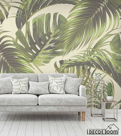 Image of Tropical plant leaves vector rainforest wallpaper wall murals IDCWP-HL-000638