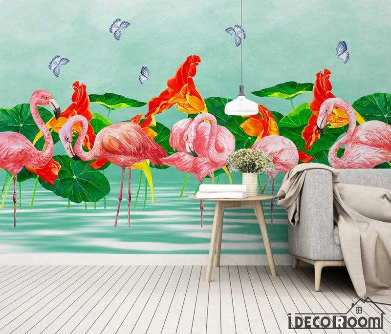 Nordic minimalist  flamingo lotus sofa wallpaper wall murals IDCWP-HL-000640