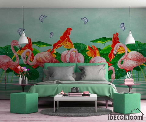 Image of Nordic minimalist  flamingo lotus sofa wallpaper wall murals IDCWP-HL-000640