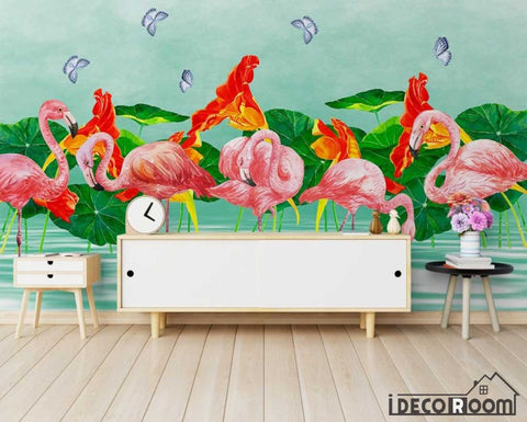 Image of Nordic minimalist  flamingo lotus sofa wallpaper wall murals IDCWP-HL-000640