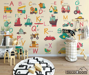 Nordic Cartoon Vehicle 26 Letter Theme wallpaper wall murals IDCWP-HL-000641