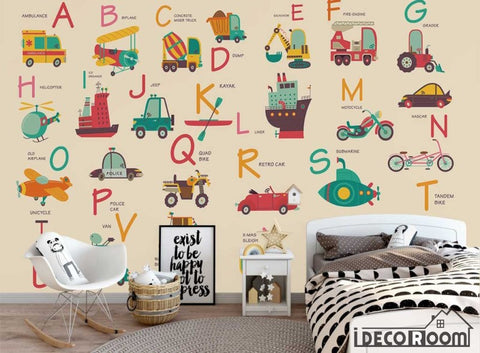 Image of Nordic Cartoon Vehicle 26 Letter Theme wallpaper wall murals IDCWP-HL-000641