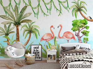 Nordic minimalist cartoon animal flamingo plant wallpaper wall murals IDCWP-HL-000647