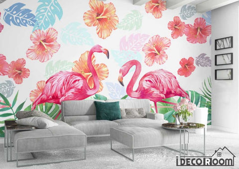 Image of Scandinavian Modern Art Little Green Flamingo wallpaper wall murals IDCWP-HL-000649