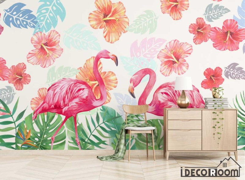 Scandinavian Modern Art Little Green Flamingo wallpaper wall murals IDCWP-HL-000649