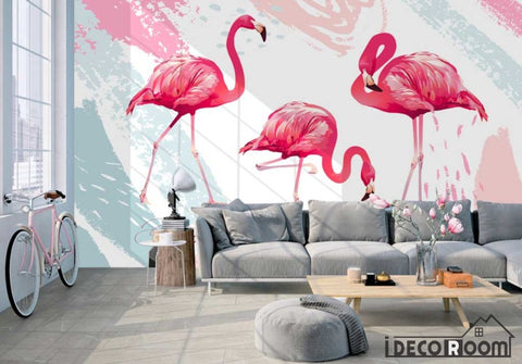 Image of Nordic minimalist fashion geometric flamingo art wallpaper wall murals IDCWP-HL-000652