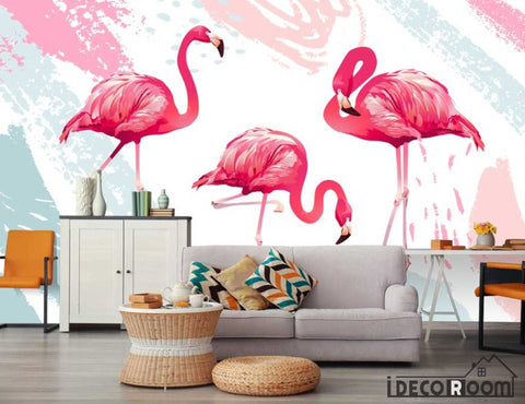 Image of Nordic minimalist fashion geometric flamingo art wallpaper wall murals IDCWP-HL-000652