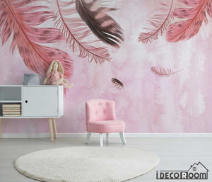Modern minimalist pink feathers Nordic wallpaper wall muralss IDCWP-HL-000653