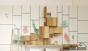 3d wood flamingo wallpaper wall murals IDCWP-HL-000654