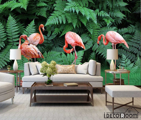 Image of tropical rainforest plant flamingo wallpaper wall murals IDCWP-HL-000657