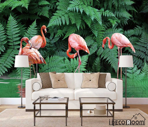 Image of tropical rainforest plant flamingo wallpaper wall murals IDCWP-HL-000657
