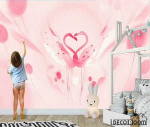 Beautiful romantic pink swan flamingo children wallpaper wall murals IDCWP-HL-000658