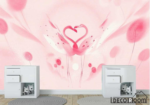 Image of Beautiful romantic pink swan flamingo children wallpaper wall murals IDCWP-HL-000658