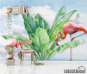 Modern tropical plant flamingo butterfly wallpaper wall murals IDCWP-HL-000659