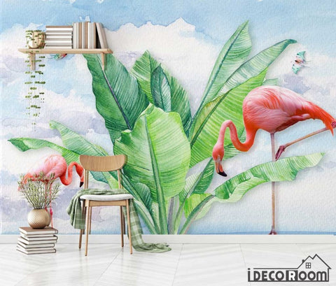 Image of Modern tropical plant flamingo butterfly wallpaper wall murals IDCWP-HL-000659