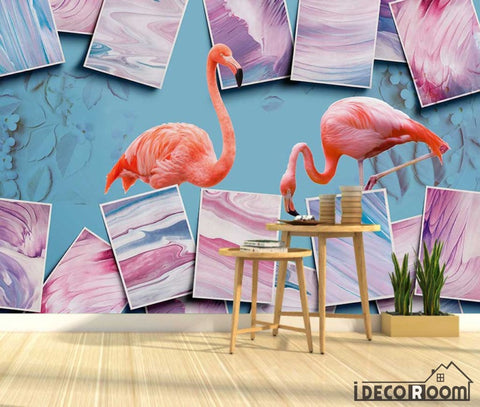Image of Art abstract color block flamingo floral wallpaper wall murals IDCWP-HL-000662