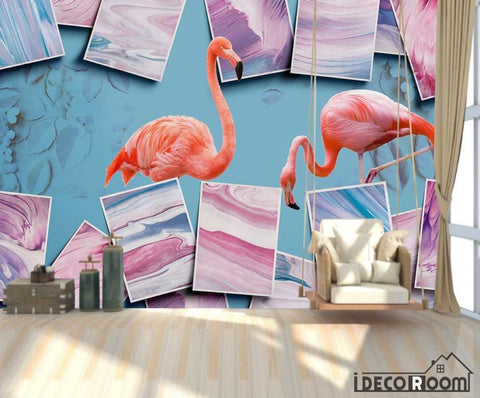 Image of Art abstract color block flamingo floral wallpaper wall murals IDCWP-HL-000662