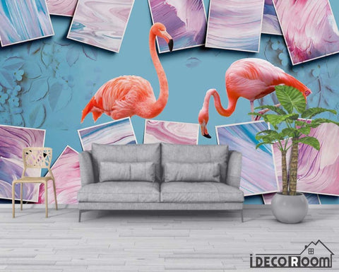 Art abstract color block flamingo floral wallpaper wall murals IDCWP-HL-000662