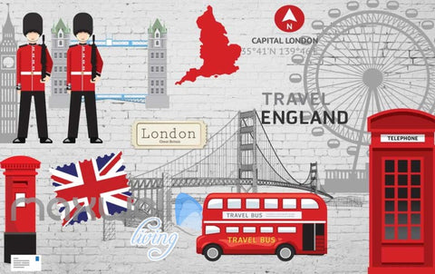 Image of London England Travel Red Art Wall Murals Wallpaper Decals Prints Decor IDCWP-JB-000011