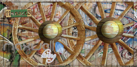 Image of Wooden Graffiti Wheel Wallpaper Art Wall Murals Wallpaper Decals Prints Decor IDCWP-JB-000022