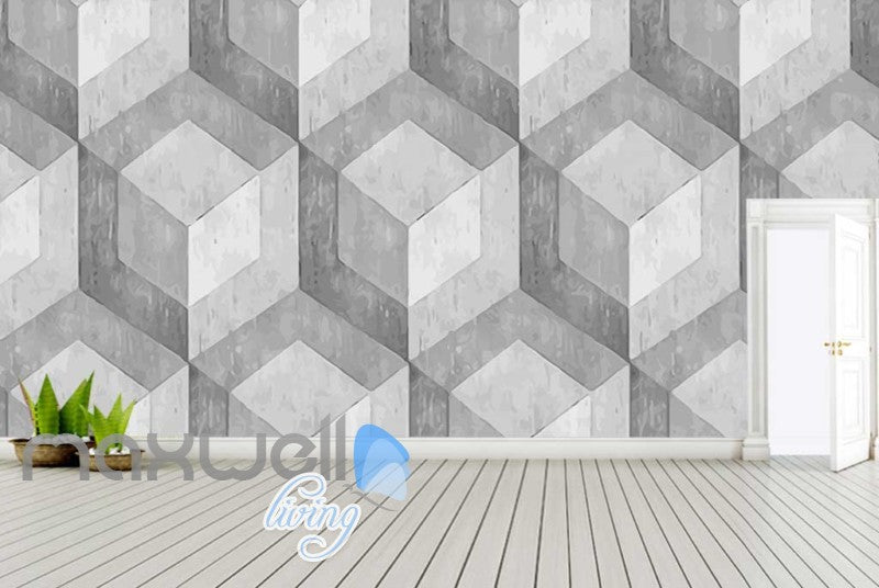 Optical Illusion Concrete Square Pattern Art Wall Murals Wallpaper Decals Prints Decor IDCWP-JB-000024