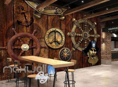 Image of Pirate Ship Wheel Compass Travel Wood Art Wall Murals Wallpaper Decals Prints Decor IDCWP-JB-000030