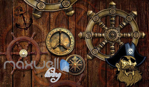 Pirate Ship Wheel Compass Travel Wood Art Wall Murals Wallpaper Decals Prints Decor IDCWP-JB-000030