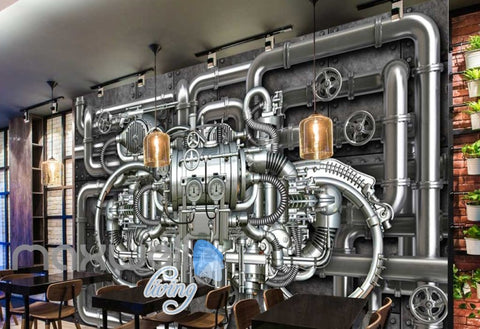 Image of Metal Pipe Work Chrome Engine Art Wall Murals Wallpaper Decals Prints Decor IDCWP-JB-000039